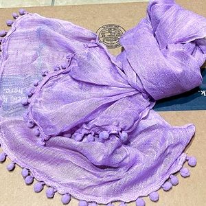 Gauzy Pom-Pom Scarf, Belt in Lavender